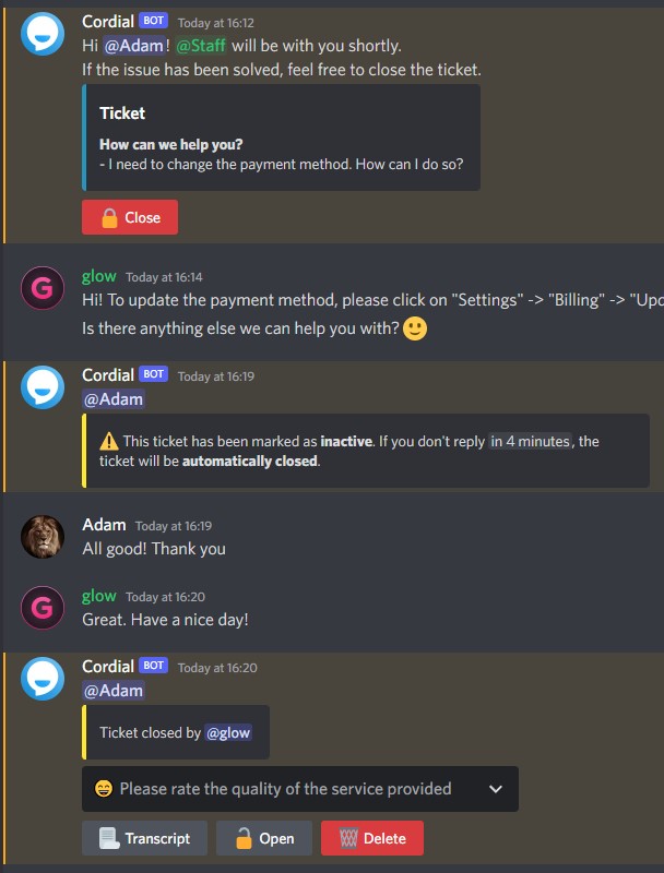 Example of a Discord ticket